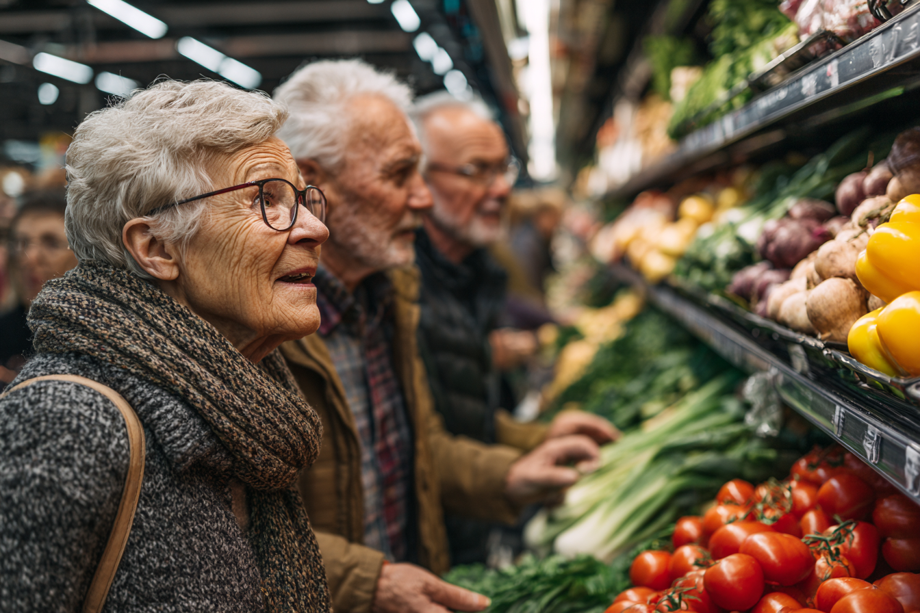 Cuplu senior pregătind mâncare sănătoasă în bucătărie